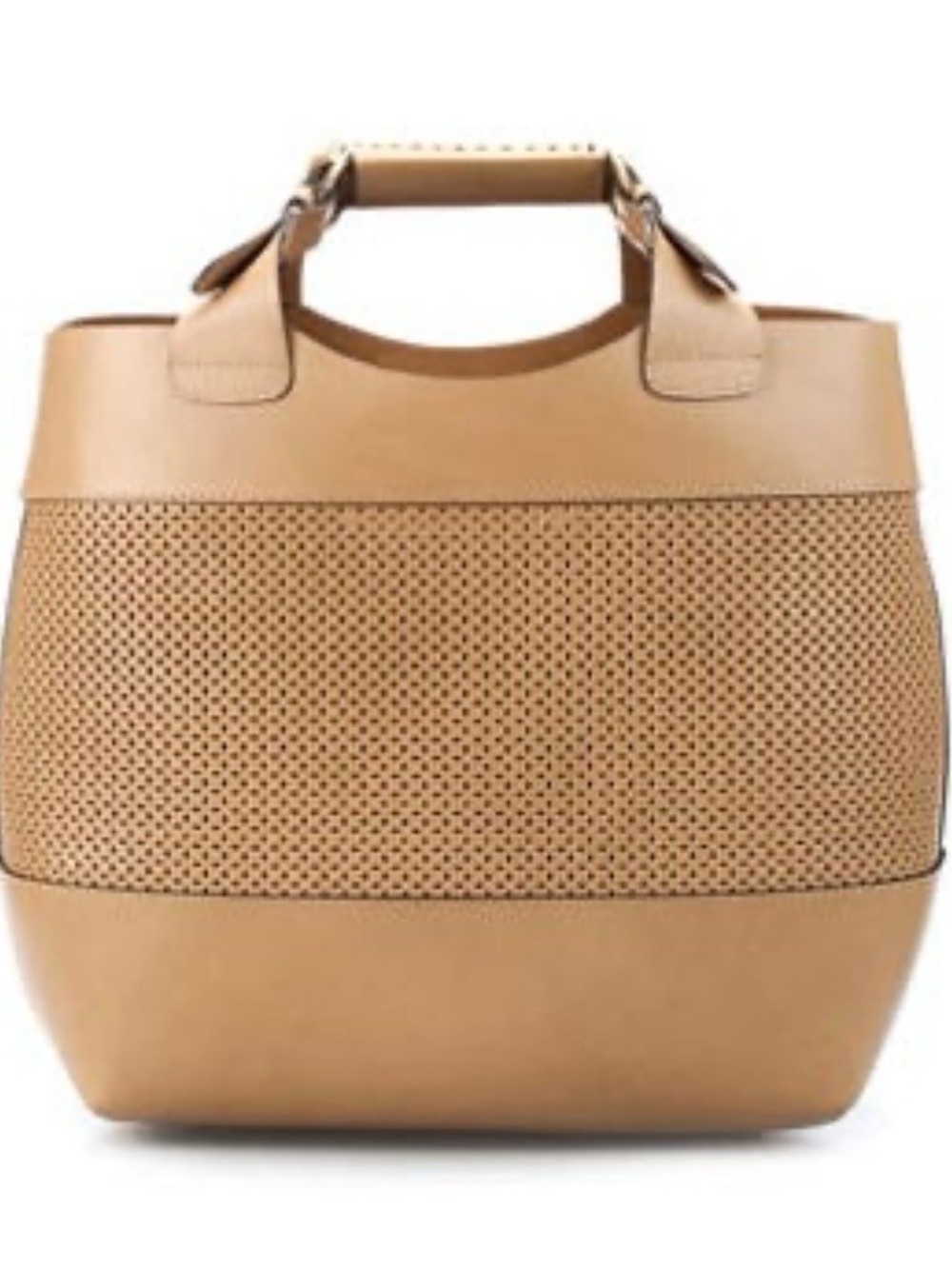 Tan Perforated Leather Tote Bag - Stylish Everyday Shopper